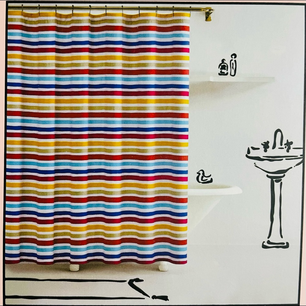 NEW ~Kate Spade New York Painted Stripe Shower Curtain 72” X 72” White Pink Blue